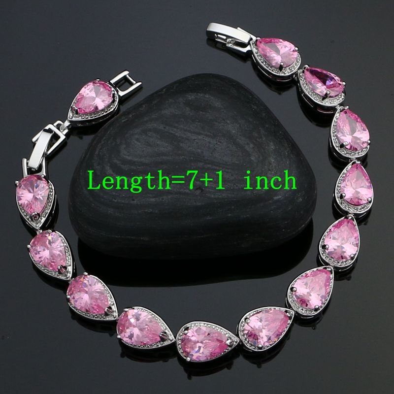 Silver 925 Jewelry Sets Pink Flower White Pearl Beads For Women Party Accessories Earrings Pendant Necklace Bracelet Ring