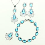 Bride 925 Sterling Silver Women 4PCS Jewelry Sets Natural Blue Crystal Zircon Necklace/Pendant/Earrings/Ring/Bracelet Gift Box