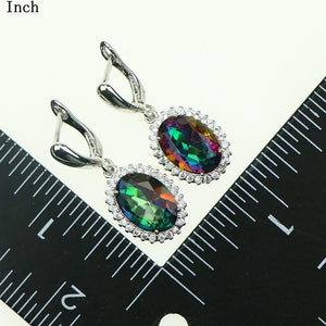 Women Oval Mystic Rainbow Fire Zircon 925 Sterling silver jewelry Sets Wedding Pendant/Necklace/Bracelet/Ring/Earrings Free Box