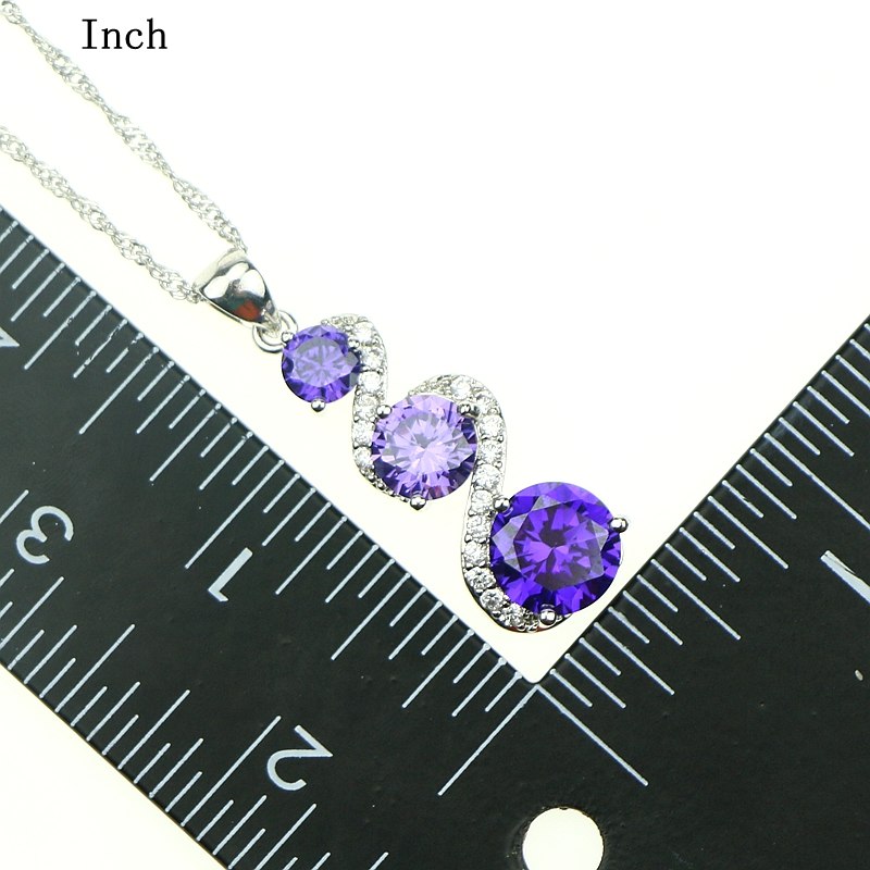 New Style women 925 Sterling Silver Jewelry Set With Purple Natural Crystal Earrings/Pendant/Necklace/Ring Free Jewelry Box