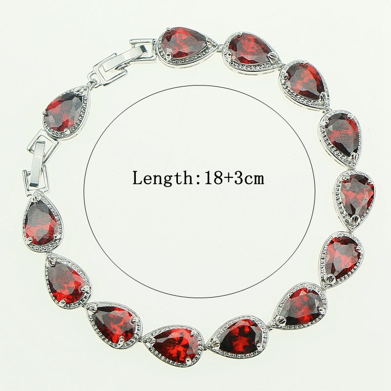 Red Garnet Cubic Zirconia Crystal Jewelery For Women 925 Sterling Silver Jewelry Sets Bracelets/Earrings/Ring/Pendant/Necklace