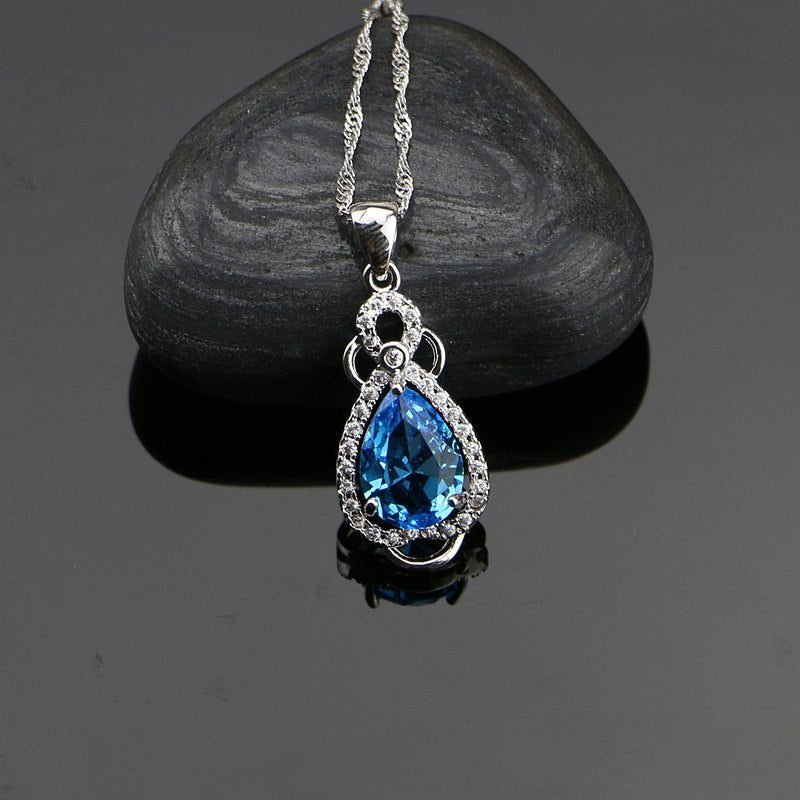 Women Silver 925 Jewelry Sets Sky Blue Cubic Zirconia White CZ Beads Weeding Earrings/Pendant/Necklace/Ring 