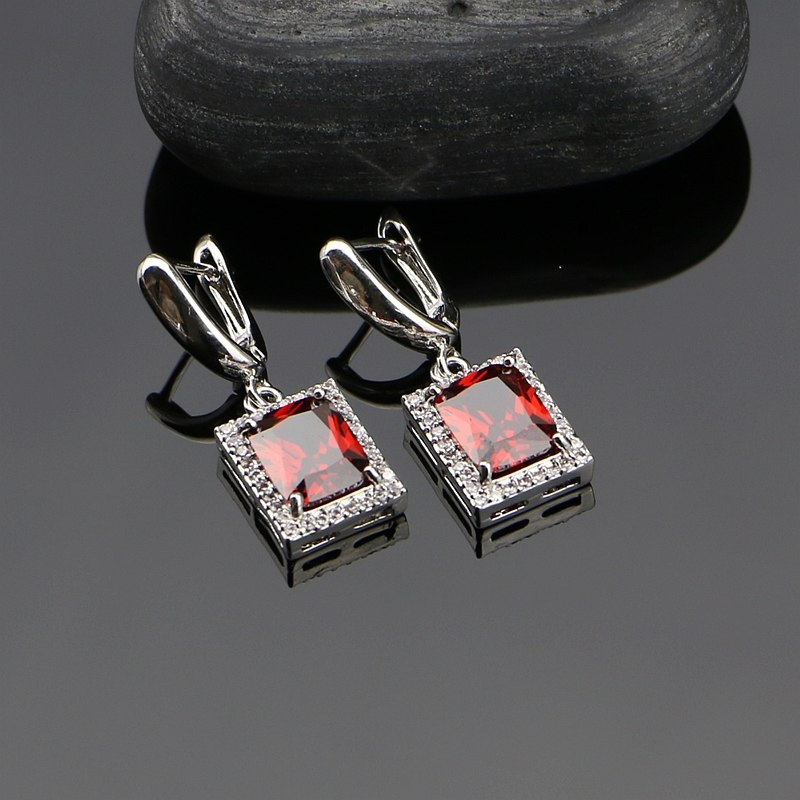 925 Silver Jewelry Red Cubic Zirconia White Beads Jewelery Sets For Russian Women Bracelet/Earrings/Ring/Pendant/Necklace