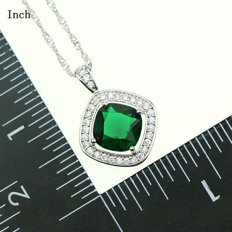 Green Cubic Zirconia Created 925 Sterling Silver Jewelry Sets For Women Wedding Earrings/Ring/Bracelet/Necklace/Pendant Gift Box