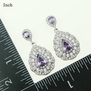 Fashion Women 925 Sterling Silver Jewelery Purple Cubic Zirconia Crystal Earrings/Pendant/Necklace/Ring/Bracelet Jewelry Sets 