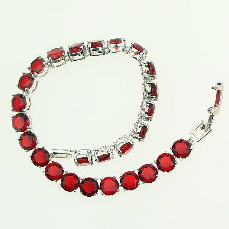 Bridal Red  Garnet White Zircon Created jewelry 925 Sterling Silver Jewelry Link Chain Bracelet 18cm For Women Free Gift Box