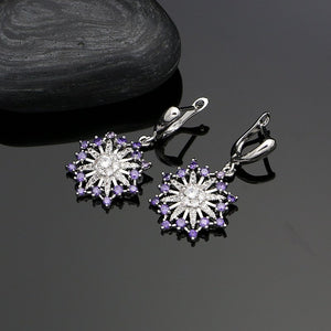 925 Silver Jewelry Sets Purple CZ White Crystal Decoration For Women Wedding bride Earrings Necklace Set