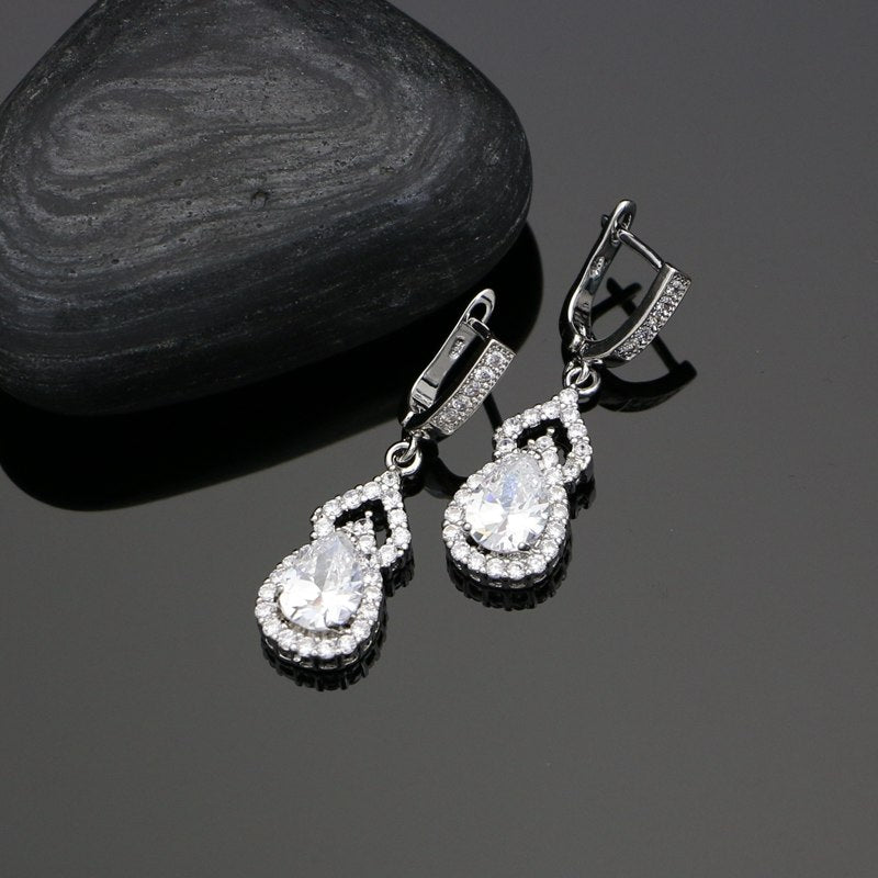 925 Silver Jewelry Sets Natural White Zircon Jewelry For Women Party Engagement Natural Water Drop Crystal Necklace Set