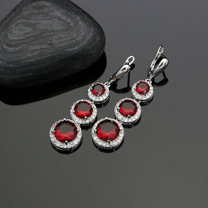 Round Red Cubic Zirconia Jewelry Set Sterling Silver 925 Jewelery For Women Earrings/Pendant/Necklace/Ring