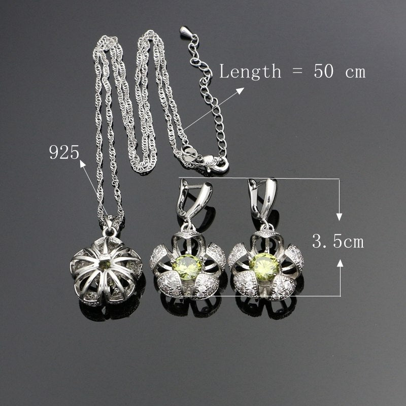 Olive Green White Crystal Silver 925 Jewelry Sets For Women Wedding Accessories Europeans Americans Jewellry Necklace Set