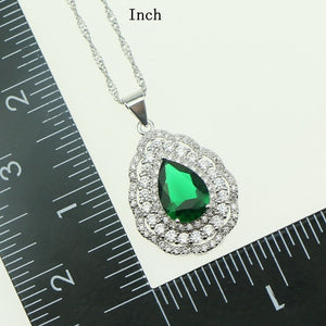 Fashion Women 925 Sterling Silver Jewelery Green Cubic Zirconia Crystal Earrings/Pendant/Necklace/Ring Jewelry Sets