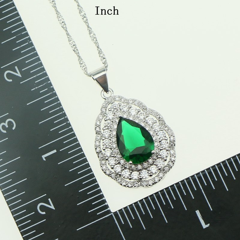 Fashion Women 925 Sterling Silver Jewelery Green Cubic Zirconia Crystal Earrings/Pendant/Necklace/Ring Jewelry Sets 