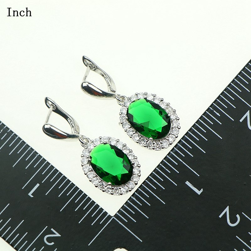 New Oval 925 Sterling Silver Jewelery Green Cubic Zirconia Crystal Jewelry Sets For Women Earrings/Pendant/Necklace/Rings Gift 