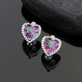 Heart 925 Sterling Silver Jewelry Sets For Women Mystic Rainbow Cubic Zirconia White Crystal Earrings Ring Necklace Pendant Set