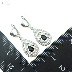 Wedding Black Cubic Zirconia White Crystal Jewelery Sterling Silver 925 Earrings/Pendant/Necklace/Ring Jewelry Sets For Women