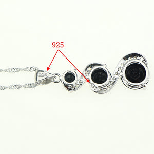 925 Sterling Silver Round Black Stone Created Jewelry Sets For Women Wedding Ring/Bracelet/Necklace /Earrings/Bracelet Free Box