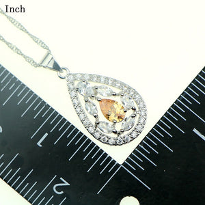 Bride Champagne Cubic Zirconia White Crystal Jewelery 925 Sterling Silver Earrings/Pendant/Necklace/Ring Jewelry Sets For Women