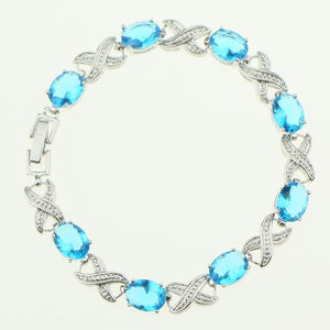 925 Sterling Silver Bridal Bracelet For Women Sky Blue Cubic zirconia Wedding Decoration