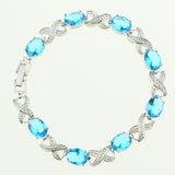 925 Sterling Silver Bridal Bracelet For Women Sky Blue Cubic zirconia Wedding Decoration 