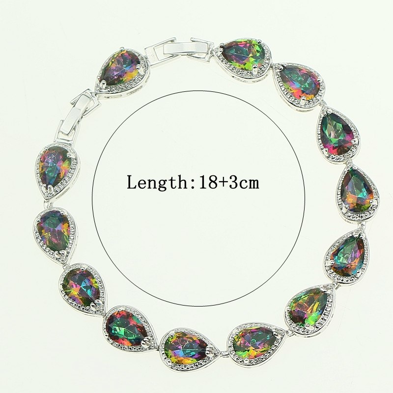 Bridal Mystic Rainbow Fire Created Zircon 925 Sterling Silver Jewelry Water Drop Link Chain 18 20cm Bracelet For Women Free Box