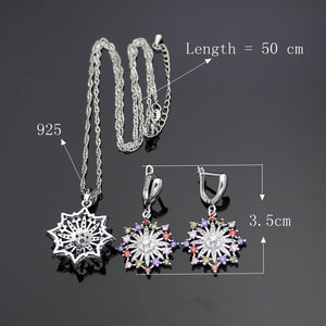 Multicolor Cubic Zirconia 925 Silver Jewelry Sets For Women Wedding Accessories Earrings With Stone Pendant Ring Necklace Set