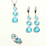 New Women Jewelry Sets 925 Sterling Silver Blue Crystal White Zircon Created Bracelet/Earrings/Pendant/Necklace/Ring Free Box