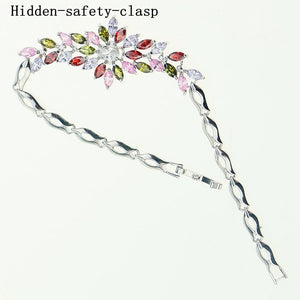 Elegant Multicolor Multigem Created White CZ jewelry 925 sterling-silver-jewelry Length 20cm Link Chain Bracelet Free Gift Box