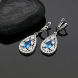 Women 925 Silver Jewelry Sky Blue Cubic Zirconia White Crystal Jewelry Sets Earrings/Pendant/Necklace/Ring