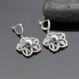 Flower  925 Silver Bridal Jewelry Simulated Pearls With White Beads Jewelry Sets For Women Earrings/Pendant/Ring/Necklace