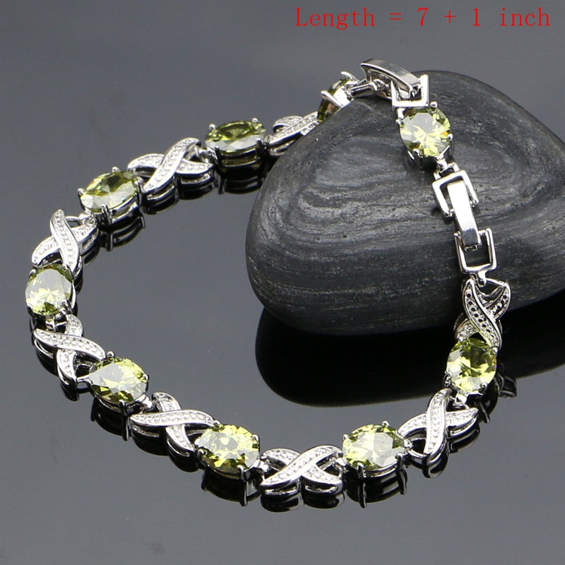  925 Sterling Silver Bridal Jewelry Olive Green Zircon Jewelry Sets For Women Wedding Earrings/Pendant/Necklace/Ring/Bracelet