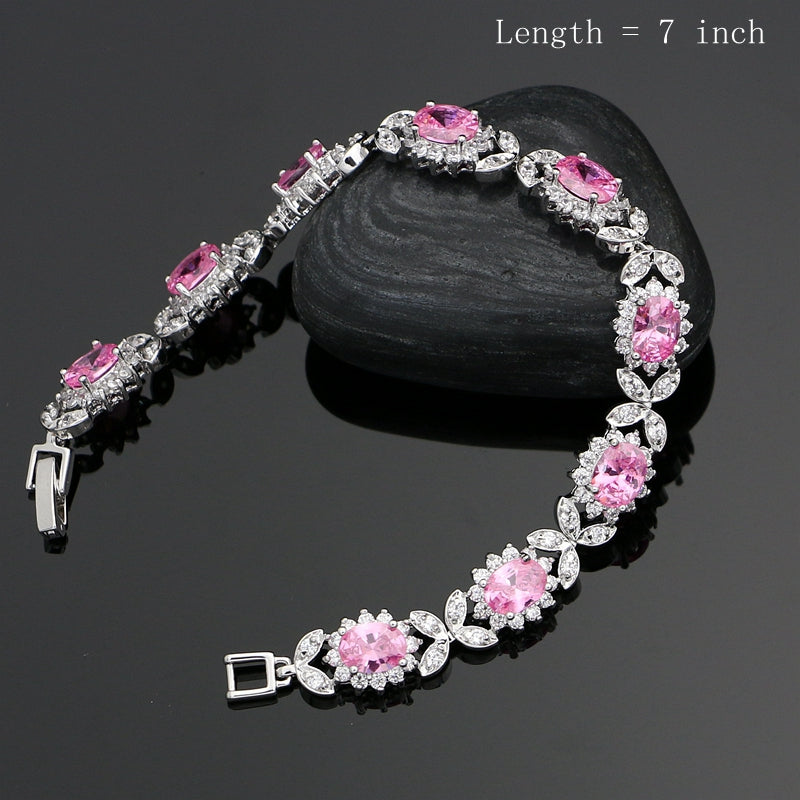 Flower 925 Silver Bridal Jewelry Sets For Women Wedding Decoration Pink CZ White Crystal Earrings/Ring/Bracelet/Pendant/Necklace