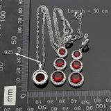 Round Red Cubic Zirconia Jewelry Set Sterling Silver 925 Jewelery For Women Earrings/Pendant/Necklace/Ring