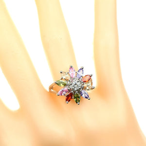 Flower With Multicolor Crystal Zircon 925 Sterling Silver Jewelry Sets For Women Earrings/Pendant/Necklace/Ring Free Gift Box