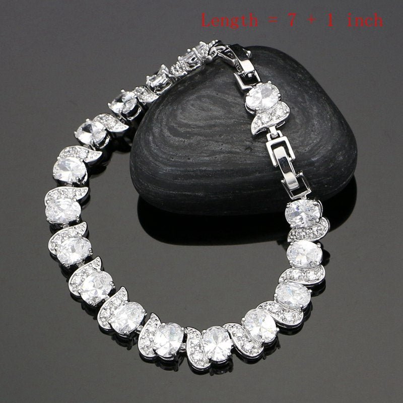 925 Silver Jewelry Sets Natural White Zircon Jewelry For Women Party Engagement Natural Water Drop Crystal Necklace Set