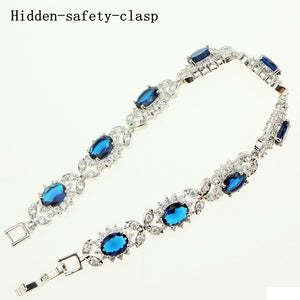 Bridal Trendy Blue Created Stone White Zircon 19cm 925 Sterling Silver Bracelets For Women Jewelry Free Gift Box