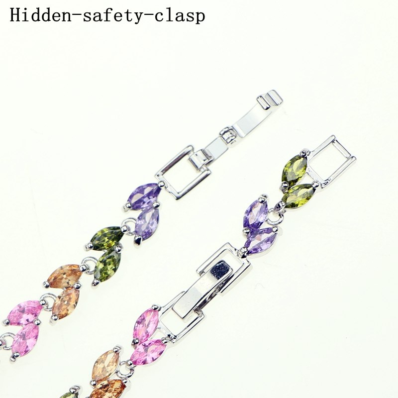 Brand New Luxury 925 Sterling Silver Plant Bracelet Colorful Zircon Crystal Bracelet Femme Bracelets for Women Wedding Party