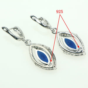 Lozenge 925 Sterling Silver Jewelry Sets Blue Cubic Zirconia White Crystal Jewelery For Women Earrings/Pendant/Necklace/Ring 