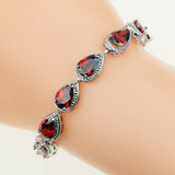 Water Drop Red Garnet CZ 925 Sterling Silver Jewelry Length 18cm 21cm Link Chain Bracelet For Women Free Gift Box