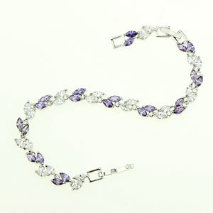 Alluring 925 Sterling Silver Jewelry Purple Natural Crystal White Zircon Created Chain Link Bracelet For Women Free Gift Box