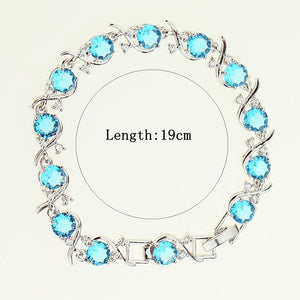 New Women Jewelry Sets 925 Sterling Silver Blue Crystal White Zircon Created Bracelet/Earrings/Pendant/Necklace/Ring Free Box