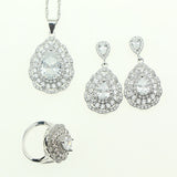 Fashion Women Sterling Silver 925 Jewelery White Cubic Zirconia Crystal Earrings/Pendant/Necklace/Ring Jewelry Sets 