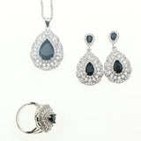 Fashion Women Sterling Silver 925 Jewelery Black Cubic Zirconia Crystal Earrings/Pendant/Necklace/Ring Jewelry Sets