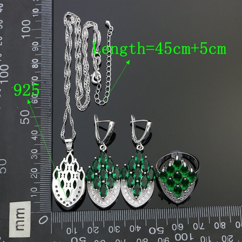 Silver 925 Jewelry Sets For Women Wedding Decoration Natural Green CZ White Crystal Earrings/Ring/Bracelet/Necklace/Pendant Set