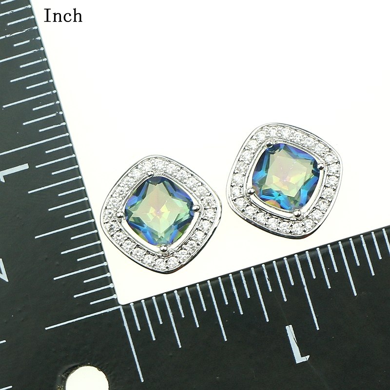 Bride Sterling Silver 925 Jewelery Rainbow Blue Fire Cubic Zirconia Jewelry Sets For Women Earrings Pendant Necklace Ring