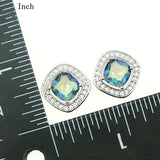 Bride Sterling Silver 925 Jewelery Rainbow Blue Fire Cubic Zirconia Jewelry Sets For Women Earrings Pendant Necklace Ring