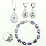 Silver 925 Jewelry Sets Purple Cubic Zirconia White Crystal Earrings/Pendant/Ring/Bracelet/NecklaceSets For Women