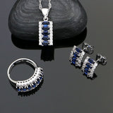 Silver 925 Party Jewelry Sets For Women Blue Cubic Zirconia White Crystal Earrings Ring Necklace Pendant Set