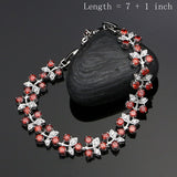 Flower Silver 925 Bridal Jewelry Sets Red Cubic Zirconia Beads Decoration For Women Party Earrings Necklace Set 4PCS