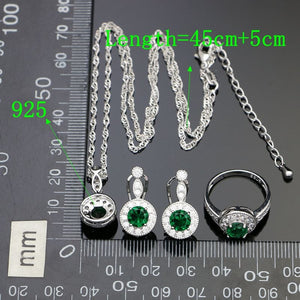 Silver 925 Jewelry Sets For Bride Natrual Green Cubic Zirconia White Crystal Earrings/Pendant/Necklace/Ring/Bracelet Set