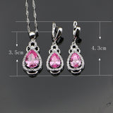 Pink Zircon White CZ Wedding 925 Sterling Silver Jewelry Sets For Women Earrings/Rings/Bracelet/Pendant/Necklace Set